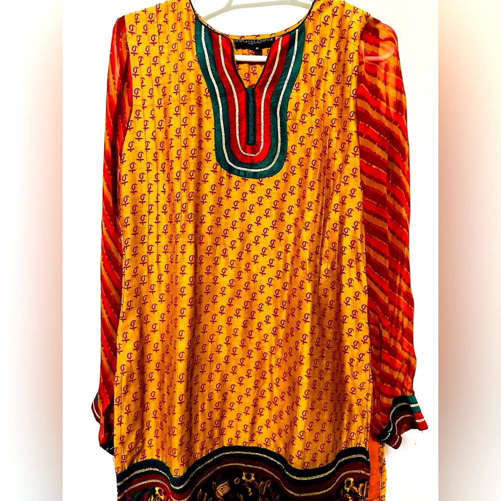 Golden festive Kurta chiffon sleeves
